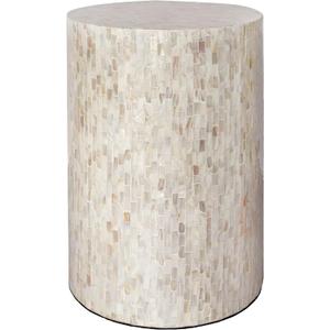 PEMAR Mother of Pearl Cylinder Drum End Table Nacre Side Stool Round Accent Table Coffee Bedside Nightstand and Vanity Stool 13" Diameter x 19.3" High Pearl White & Cream