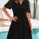 PRETTYGARDEN Eyelet Dresses for Women 2026 Summer Short Sleeve V Neck Hollow Out Ruffle A Line Boho Beach Vacation Mini Dress (Black, S)