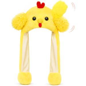 Animal Hat with Moving Ears Jumping Pop Up Beating Plush Cap Holiday Cosplay Dress Up Crazy Funny Gift for Kids