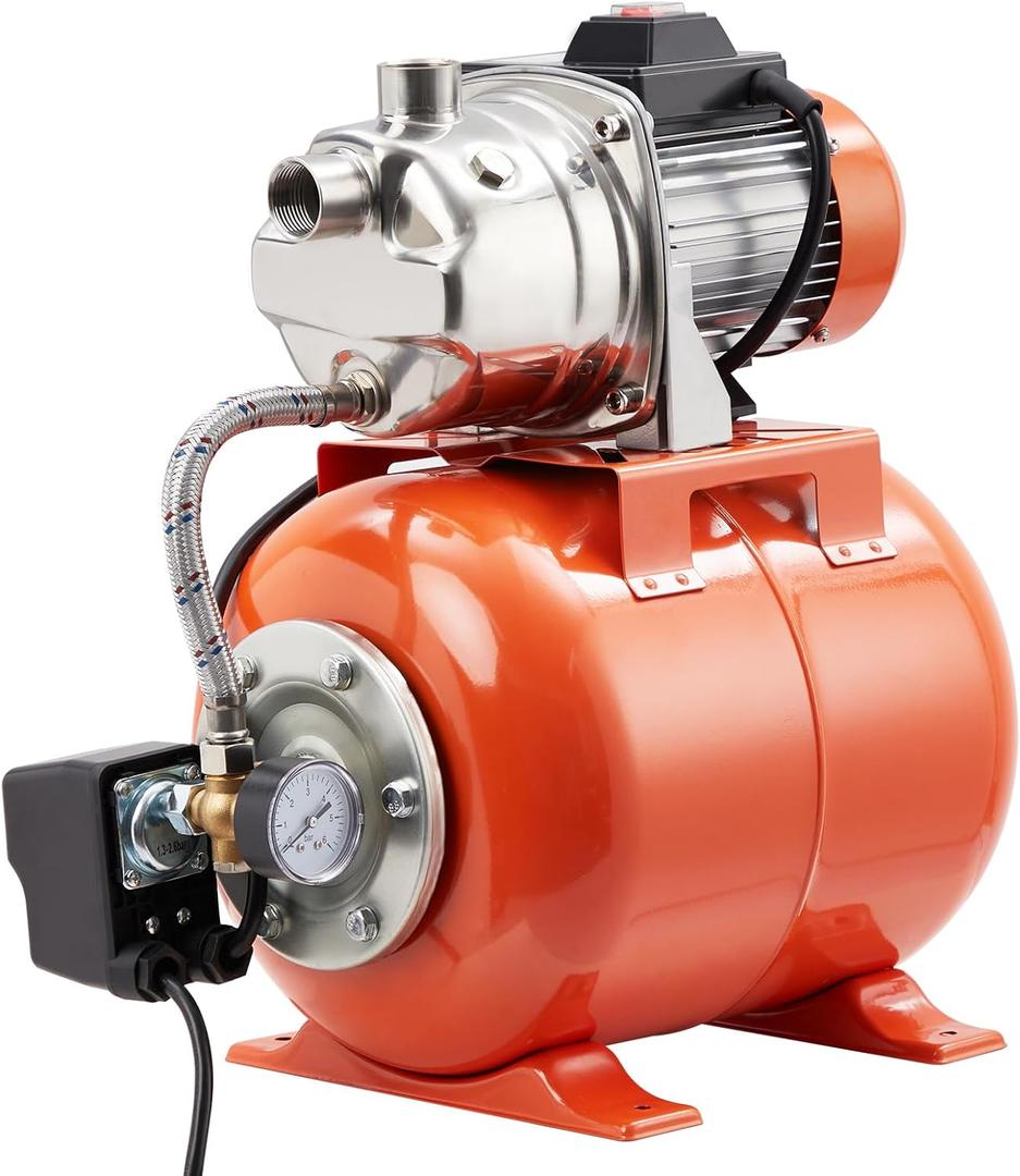 1.6HP Shallow Well Pump with Pressure Tank, Stainless Steel, 115V Automatic Water Booster Jet Pump for Home, Garden, Lawn