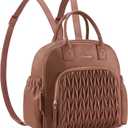 LOVEVOOK Diaper Bag Backpack, Mini Leather Diaper Backpack, Quilted Stylish Waterproof Baby Diaper Bags with Insulated Pockets for Mom Women Brown, 15L