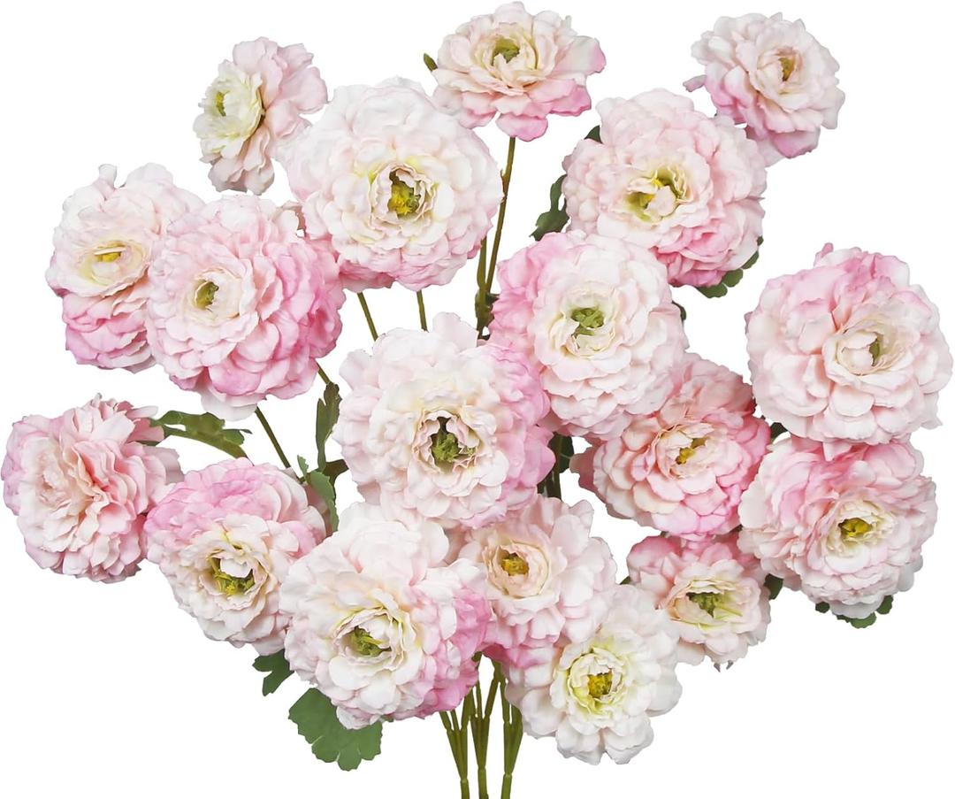 3 Pcs Artificial Flowers Spring Summer Silk Zinnia Flowers with Stems Zinnia Elegans Artificial Flowers for Outdoors Floral Arrangements Table Centerpieces Wedding Party Home Decor Gradient Pink