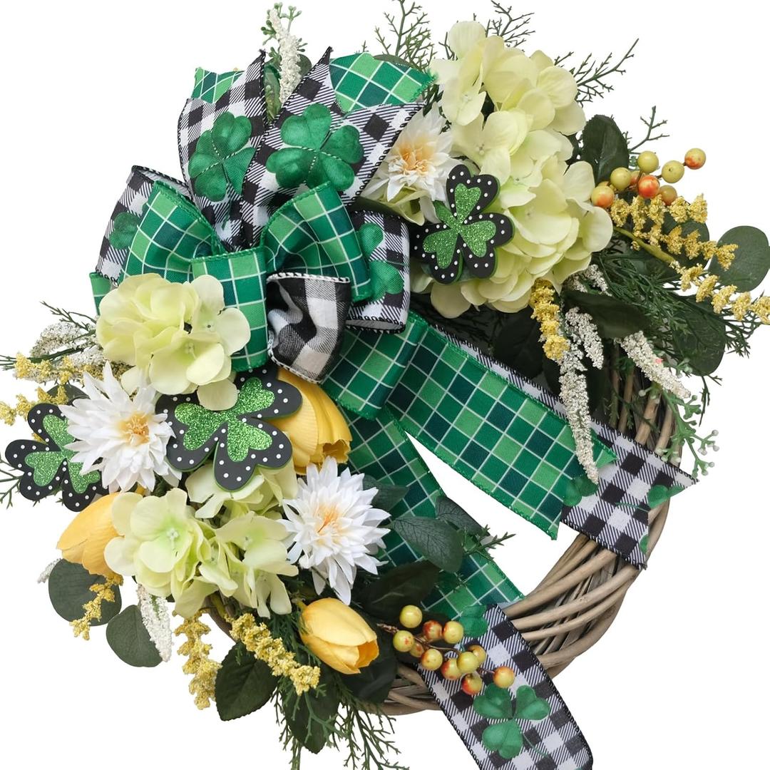 TEMPUS Spring/Summer Front Door Wreath 18 Inch Artificial Tulip and Hydrangea Wreath Farmhouse-Style Greenery Door Decoration for Home, Windows, Walls, and All-Season Indoor/Outdoor Decor