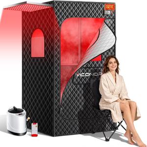 Viconor Portable Sauna Box, Infrared Sauna With 660nm Red Light & 850nm Infrared Red Light Therapy Device for Relaxation, Red Light Sauna for Home 5-Layer Waterproof Insulated, 3L/1200w Steamer, Chair