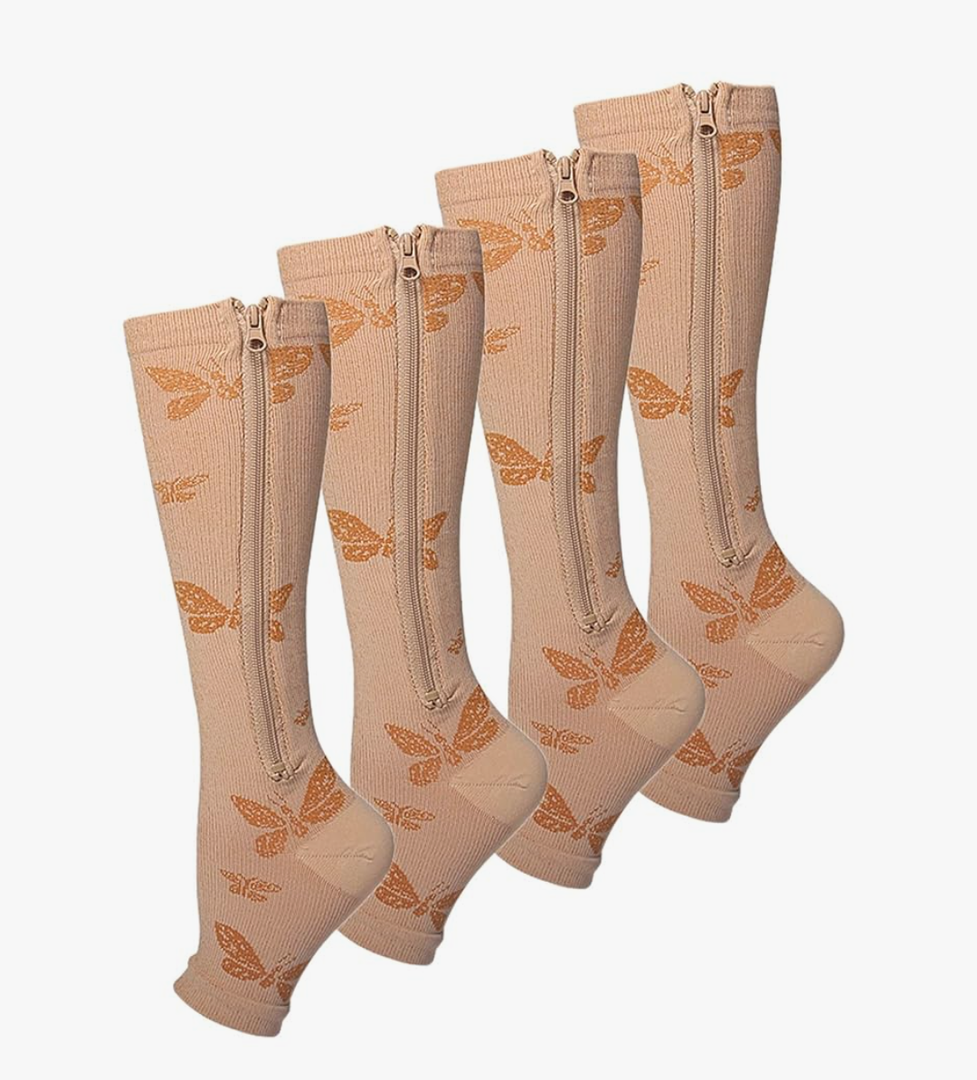 2 Pair Zipper Women Compression Stockings Burn Fat Socks Open Toe Girl Compression Slim Beauty Leg