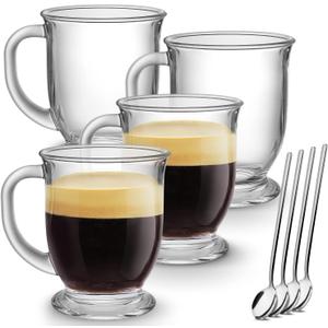 Mfacoy Glass Coffee Mugs Set of 4, Clear Large Coffee Mug 15 Oz With Handles for Hot Beverages, Clear Mugs for Tea, Cappuccino, Latte, Espresso Coffee, Juice, Glass Coffee Cups | Large Coffee Mug, With Handles, for Hot Beverages, Clear Mugs, for Tea, Cappuccino