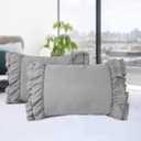 HIG Pack of 2 Farmhouse Ruffle Pillow Shams, Standard Size Gray French Country Style Vintage Pillowcases with Handcraft Ruffle, Boho Frilly Pillow Shams for Bedroom, Microfiber, 20" X 26" (Emory)