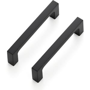 Ravinte 5 Pack 3-1/2 Inch Hole Centers Matte Black Cabinet Pulls - Kitchen Handles, Solid Drawer Pulls, Zinc Alloy Hardware, Square Bar Handles