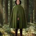 Spooktacular Creations Halloween Child Boy Green Hooded Archer Cape, Kids Medieval Wizard Outfit for Cosplay Themed Parties (Medium(8-10 yrs))