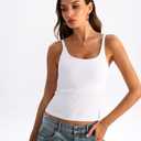 Danysu Women's Tank Tops with Bulit in Bras Scoop Neck Ribbed Fitted Knit Crop Halter Tops Spaghetti Strap Camisole (White, S)