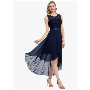 Women Floral Lace High Waist Prom Evening Hi-Lo Swallowtail Swing Bridesmaid Cocktail Dresses, Size S