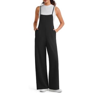 G4Free Sleeveless Overalls for Women Dressy Jumpsuits Wide Leg Pants Casual Jumpers Pockets Adjustable Straps Rompers(Black, S, Tall)