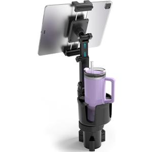 PLDHPRO Cup Holder Tablet Car Mount, Adjustable Truck iPad Cupholder Stand with Telescopic Arm for 5.1-15.6 inch iPad Pro Air Mini Galaxy Tab, Vehicle Road Trip Accessories