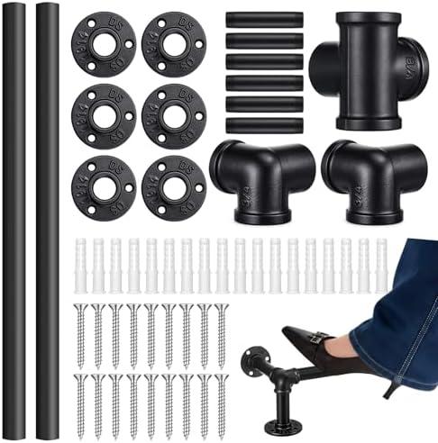 Zonon 8 ft Bar Foot Rail Kit Matte Black Industrial Pipe Railing for Bar Foot Rest Brackets Undercounter Mount Hardware and Tubing Complete Railing Kit for Kitchen Indoor Outdoor
