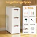 3 Drawers Slim Bathroom Storage Cabinet Dresser, Narrow Plastic Rolling Cart Organizer with Drawers, for Small Spaces, Kitchen, Laundry, Office, Bedroom, White, Size: 7.5"x16.5"xx22.2"(3-Drawer)