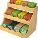 Bamboo Tea Bag Organizer, 3 Tier Vertical Tea Organizer, Tea Holder For Kitchen Island, Coffee Shop Or Office, Tea Storage With 12 Adjustable Partitions (Self-Assembly)