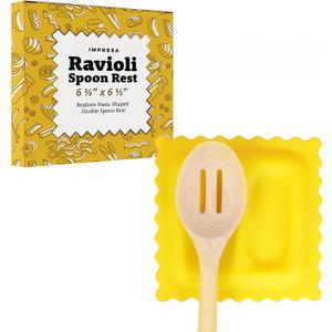 IMPRESA Silicone Ravioli Spoon Rest - 6.5 in, Pasta Drip Catching Utensil Holder - Novelty Ravioli Shape for Italian Kitchen Decor - Dishwasher Safe Silicone Kitchen Gadget