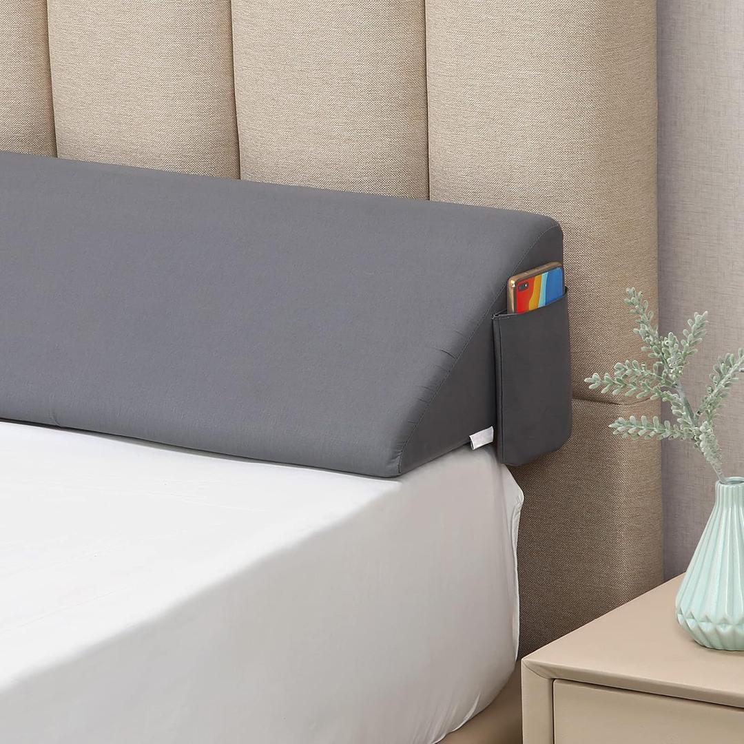Vekkia King Bed Wedge Pillow for Headboard/Bed Mattress Gap Filler Wedge,Bed Gap Filler Close Gap (0-6"),Stop Pillow Falling Down-Gray(76"x10"x6") (Grey)