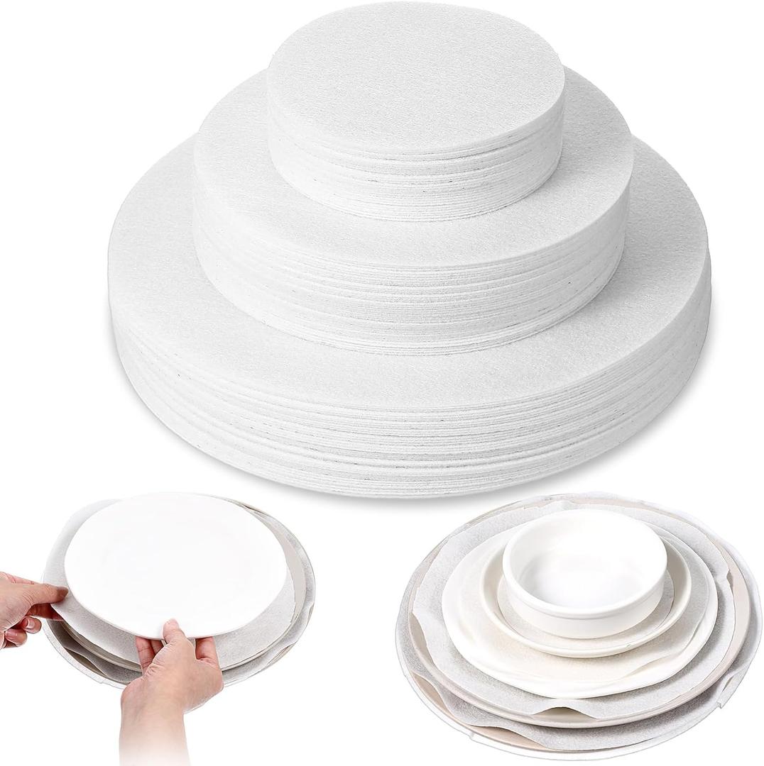 120pcs White Thick Felt Plate Dividers,3 Sizes Round China Dish Storage Protectors Pads Soft Felt Plate Protectors for Stacking Packing Ceramic Cookware