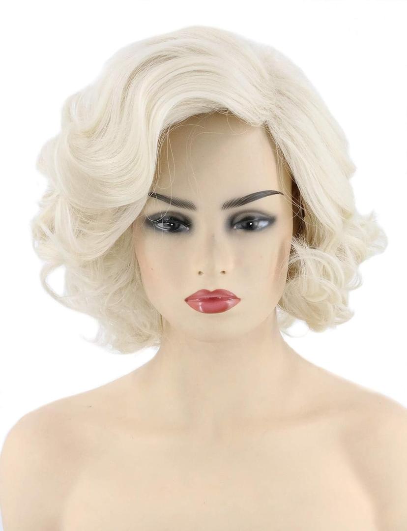 Topcosplay Women Wigs Platinum Blonde Wig Short Curly Halloween Costume Cosplay Wig
