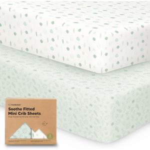 2-Pack Mini Crib Sheets Fitted - Pack N Play Sheets for Pack and Play Mattress, Organic Cotton, Soft & Breathable Jersey Playard Bedding, Neutral Mini Toddler Bed Cover for Boys, Girls (Tropic Oasis)