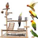 Bird Playground with Feeder Cups, Wooden Parrot Play Stand for Cockatiel, Parakeet