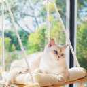 Cat Window Perch with Industrial-Grade Suction Cups - Solid Pine Wood Hammock Bed, Soft Cushion - 42 lb Capacity for Cats Inside (Medium, Beige)