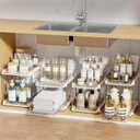 Delamu 2-Tier Multi-Purpose Bathroom Under Sink Organizers and Storage, Stackable Kitchen Pantry Organization, Pull Out Medicine Cabinet Organizer with Movable Dividers, Beige, 4 Pack