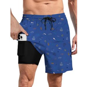 Lzzidou Men Swim Trunks with Compresssion Liner 7 Inch Inseam Board Shorts Bathing Suit with Zipper Pockets (XX-Large)
