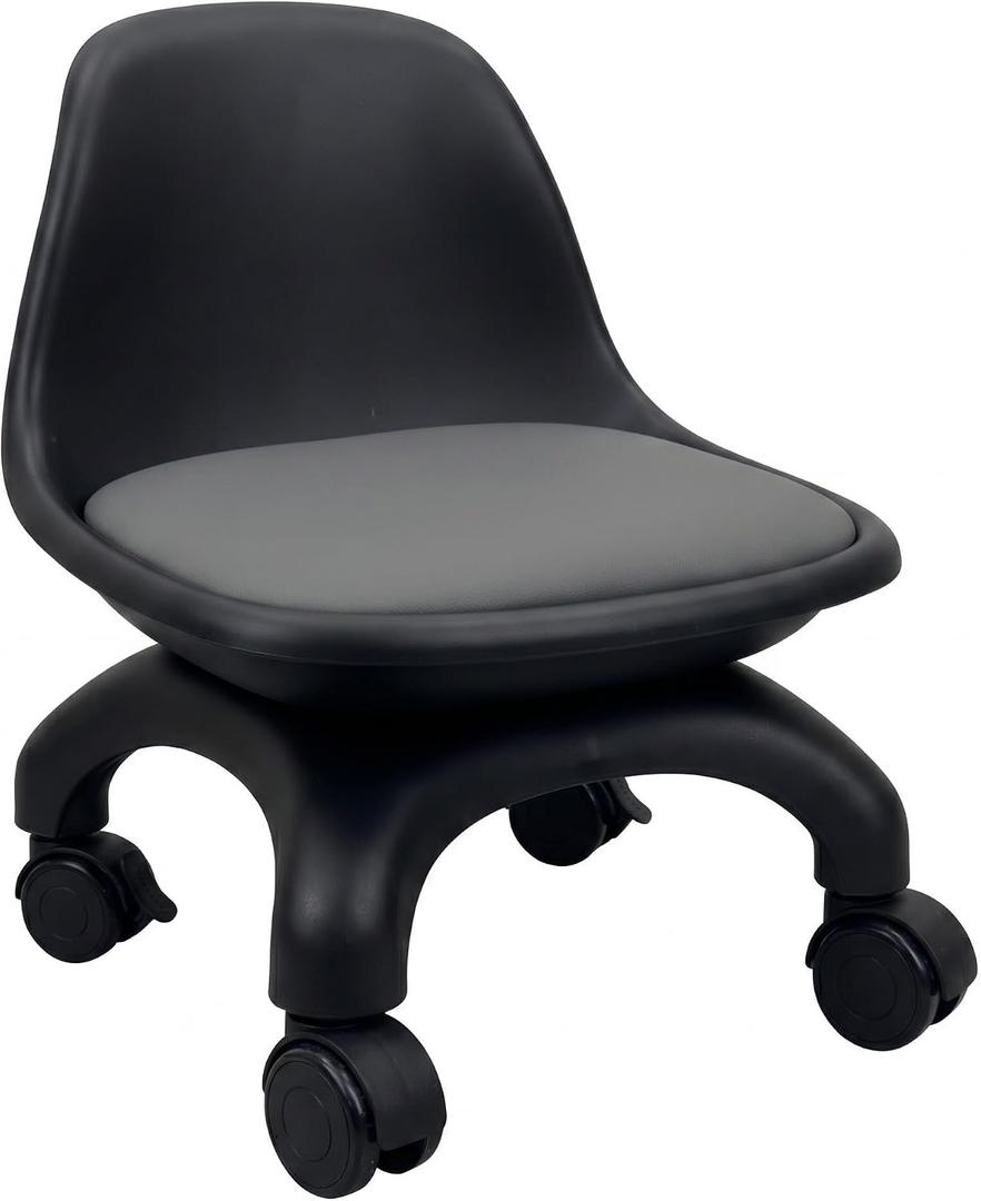 Heavy Duty Low Rolling Stool with Backrest,Charcoal Body+Mist Gray, 12"D x 14"W x 17.5"H