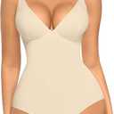 FeelinGirl Shapewear Bodysuits for Women Tummy Control Body Suits Deep V Neck Corset Body Shaper Tops (Medium, Beige)