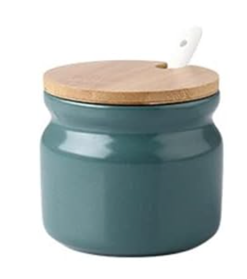 Saycker Ceramic Sugar Bowl with Lid and Spoon, Seasoning Storage Jar Sugar Pot Salt Container for Coffee Bar, Home Kitchen(Green)