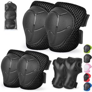 Kids/Youth Knee Pads and Elbow Pads Set with Wrist Guard 3 in 1 Kids Protective Gear Set for 3-14 Years for Skateboarding, Skiing, Cycling, BMX Biking, Running, Scooter (Black)