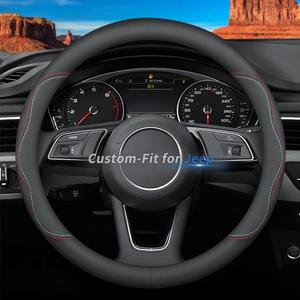 Custom-Fit for Jeep Steering Wheel Cover, Premium Leather Car Steering Wheel Cover with Logo, Non-Slip, Breathable, for Jeep Accessories (A-Style,for Jeep)