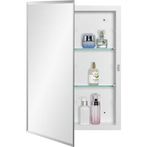 Bathroom Medicine Cabinet with Beveled Edge Mirrored Door 16 x 22 inch, Recessed or Surface Mount, with Adjustable Glass Shelves (Matt White)
