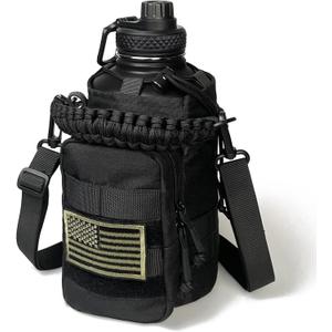 64 Oz Water Bottle with Sleeve - Half Gallon Big Insulated Water Jug with Strap Stainless Steel Gym Water Bottles for Men Sports Workout Hiking All Black