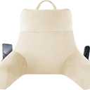 IPYNBAP Reading Pillow with Arms for Adult, Back Pillow for Bed Sitting Up, Shredded Memory Foam Backrest Pillow with Pockets & Removable Washable Cover, Lounging, Watching TV, Reading(20" Beige)