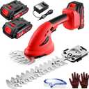 Cordless Hedge Trimmer with Battery (2Pack) and Charger, 2 in 1 Handheld Small Electric Bush Trimmers/Grass Cutter Yard Tool for Shrub/Tree/Lawn, Rechargeable Battery Powered Hedge Clipper for Garden
