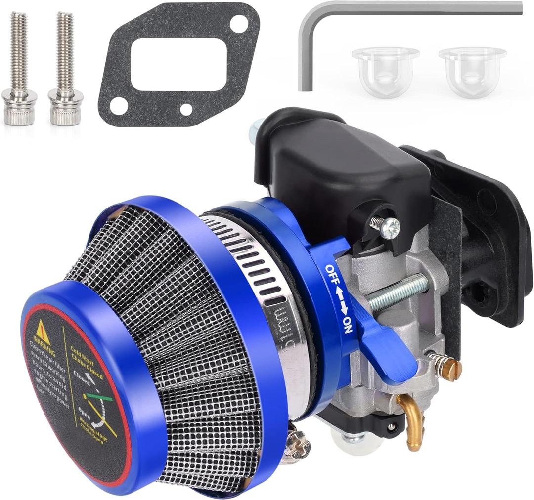 15mm Carburetor Upgrade Kit Air Filter Set Compatible with 2 Stroke 43cc 47cc 49cc Standup Gas Scooter ATV Quad Pocket Bike XG-550 BladeZ Moby X Blue