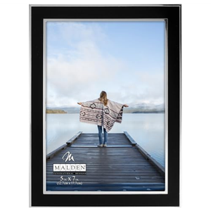 Malden International Designs Black Sleek With Silver Inside Border Picture Frame, 5x7, Black