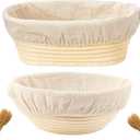 Proofing Baskets for Sourdough Bread Baking, 2 Pack Banneton Bread Proofing Basket 9 inch Round & 10 inch Oval Proofing Bowls for Sourdough Bread with Liner Making Baking Fermentation Tools Supplies