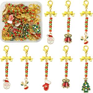 20 Pcs Christmas Charms for Jewelry Making Alloy Enamel Tree Bell Deer Charm with Glass Seed Beaded for Bracelets Earrings Necklace DIY Supplies