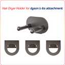 Hair Dryer Holder for Dyson with 3 Attachment Holder Universal Hair Dryer Holder Stand Self Adhesive Aluminum Blow Dryer Holder Rack with Cable and Accessories Storage Gray