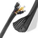 Cable Management Sleeves 1.5in - 2 Pack 4.1ft Split Braided Cable Sleeve Black, Wire Organizers for Cords, Hard PE Cord Protectors from Pets, Flexible Cord Wrap Wire Sleeve for Computer Cord Organizer