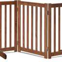 LZRS Freestanding Dog Gate 30 inch Tall - 3 Panels Solid Wooden Pet Gate for Doorways, Stairs & Hallways, Expandable & Foldable with Support FeetIndoor Use,Oak