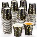 Sieral 100 Pcs Black Gold Foil Disposable Paper Cups Back to School Polka Dot Shot 9 oz Coffee Drinkware Bulk for Wedding Dinner Party Supplies(Black and Gold)