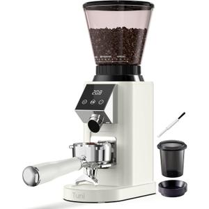 Tuni G1 Conical Burr Coffee Grinder, 48 Grind Settings Anti-static Burr Mill, Precision Electronic Timer and LED Touchscreen for Espresso/Drip/Cold Brew/French Press, Stainless Steel, Ivory