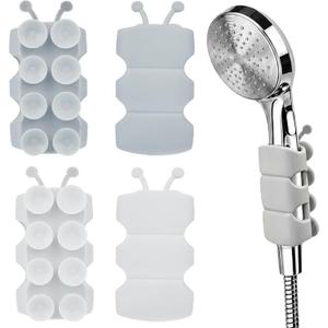 Riakrum 4 Pieces Silicone Shower Head Holder Universal Relocatable Silicone Shower Bracket Non Drilling Movable Fixed Seat Handheld Accessories
