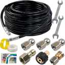 Hourleey Sewer Jetter Kit for Pressure Washer 50FT, Drain Cleaner Hose 1/4 Inch NPT, Orifice 4.0 Button Nose and Rotating Sewer Jetting Nozzle Spanner Tape Pearl Corsage Pin, 4000 PSI