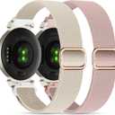 Elastic Nylon Bands Compatible with Garmin Lily 2, 14mm Stretchy Nylon 2 Pack Soft Loop Straps Quick Release Replacement Adjustable Wristband for Lily 2 Classic/Active Smart Watch Accessory for Women (Starlight+Pink)